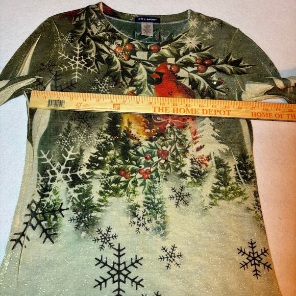 SML Sport Red Cardinal Beaded Chrismas Top Size Small - Picture 3 of 6